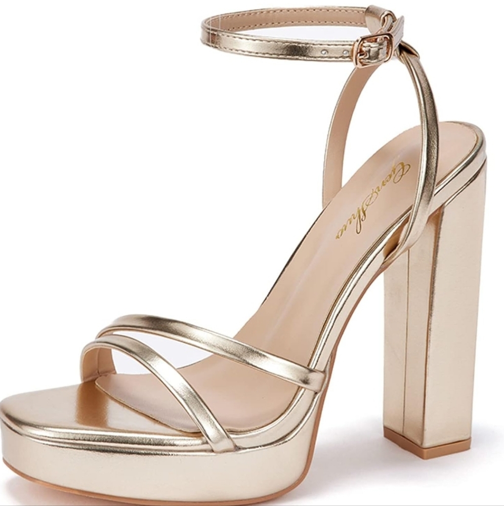 Gold Ankle Strap Platform Sandal Sz 11